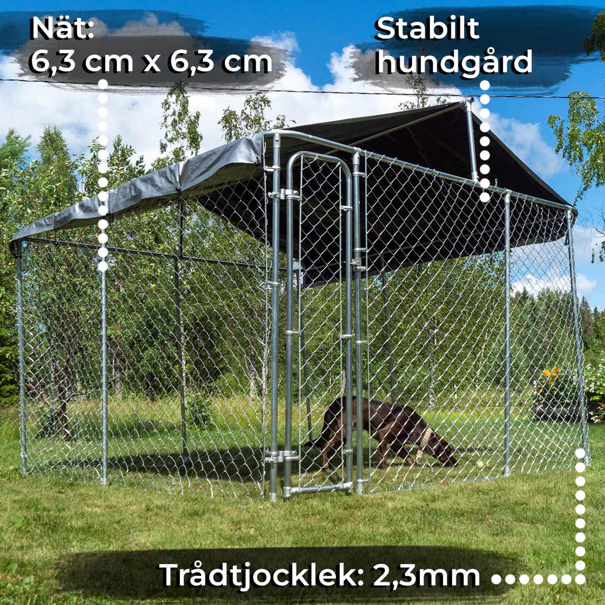 Trekker hundgård med tak, 6 x 3m 6x3 m