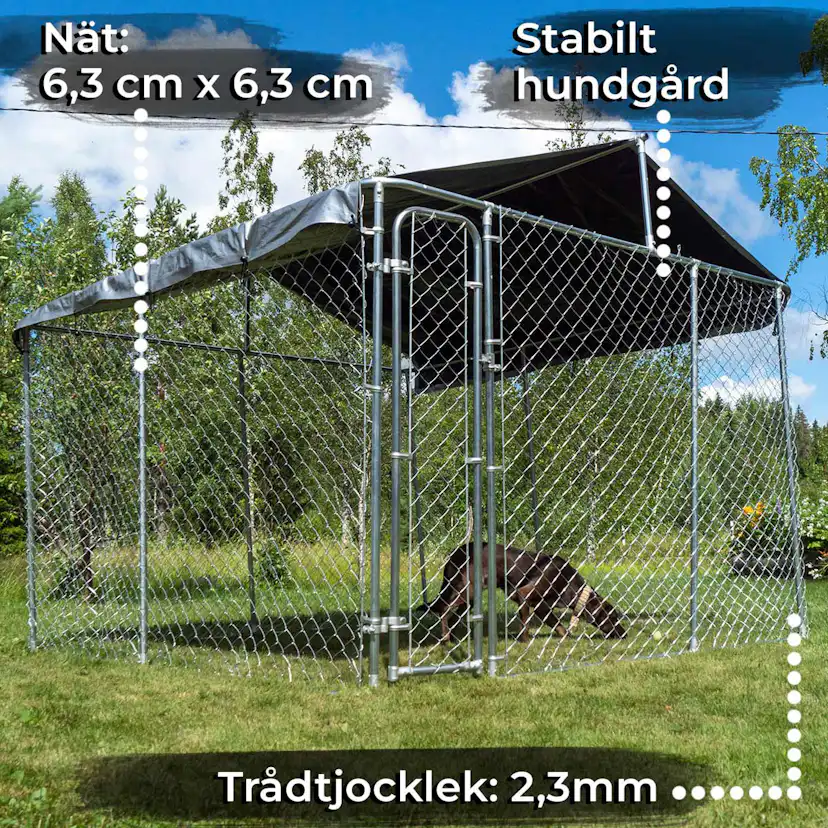 Trekker hundgård med tak, 6 x 3m 6x3 m
