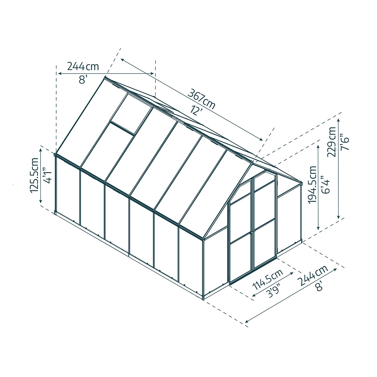 Växthus Canopia by Palram Essence Aluminiumram med UV-Skyddad Polykarbonat & Ventilationsfönster, 9 m²
