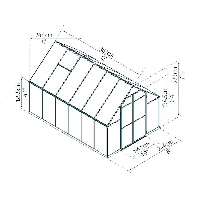 Växthus Canopia by Palram Essence Aluminiumram med UV-Skyddad Polykarbonat & Ventilationsfönster, 9 m²
