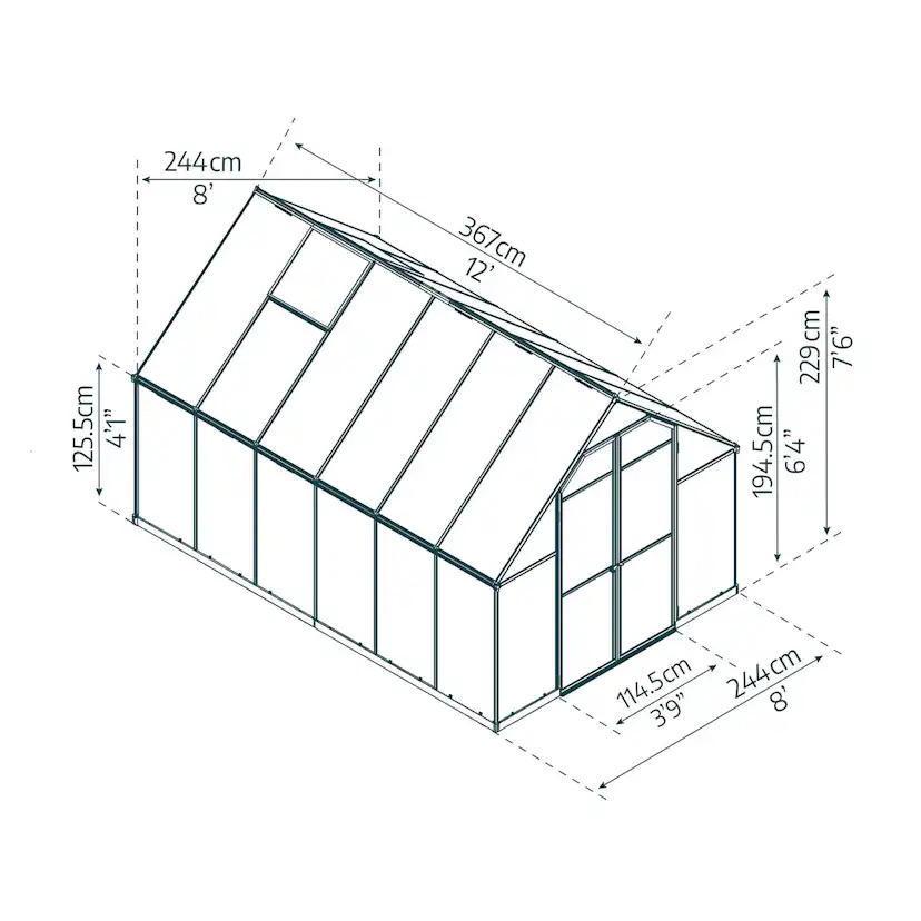 Växthus Canopia by Palram Essence Aluminiumram med UV-Skyddad Polykarbonat & Ventilationsfönster, 9 m²