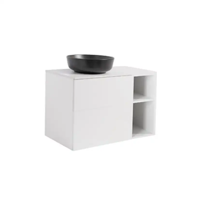A IS60+30Ö MVIT BS VIT+TS RUSV Färg: Mattvit, Färg Tvättställ: Svart, Färg Bänkskiva: Vit, Rund Form, Storlek: 740x908 mm