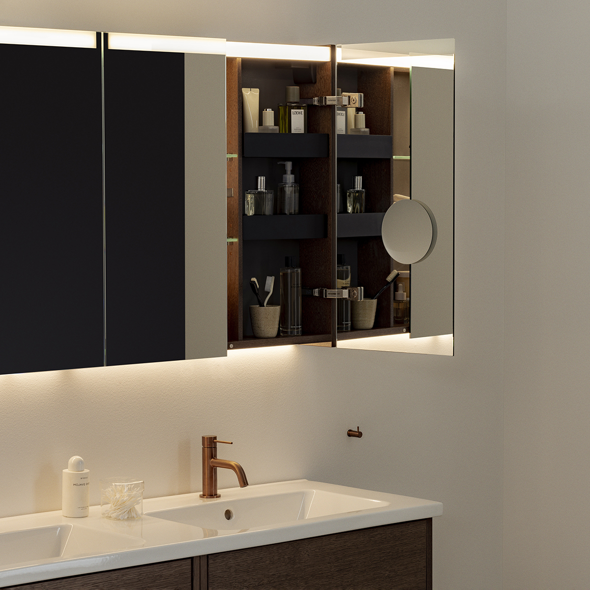 Spegelskåp Stage Plus 140, Black Oak, 4 Luckor,1400x720x140 Bredd: 1400 mm, Black Oak, Dubbla luckor