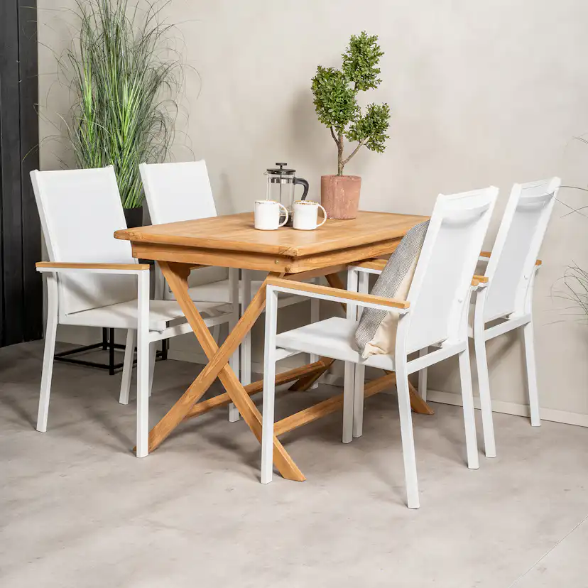 Kenya Dining Table 120*70*H75 - Teak+Texas Chair - White/Tea Natur/Vit