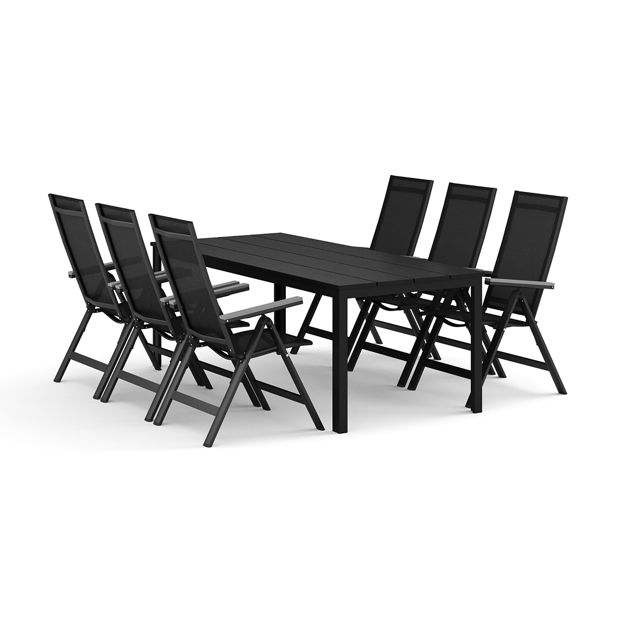 Trädgårdsgrupp Comfort Garden Tunis utomhus matgrupp 205x90 cm med 6 Monaco Light positionsstolar