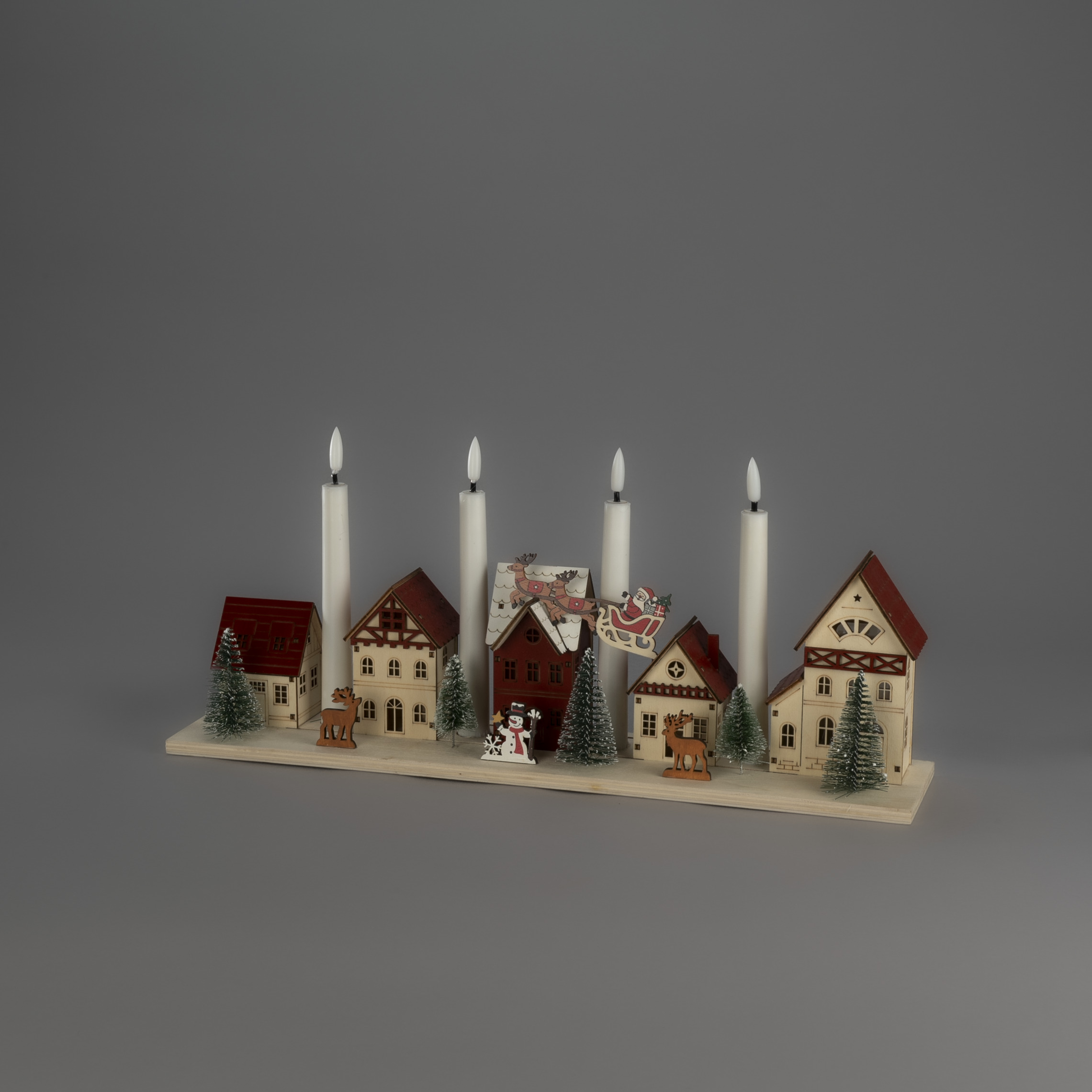 Adventsljusstake Gnosjö Konstsmide Siluett Julby 4 Ljus Batteridriven/USB