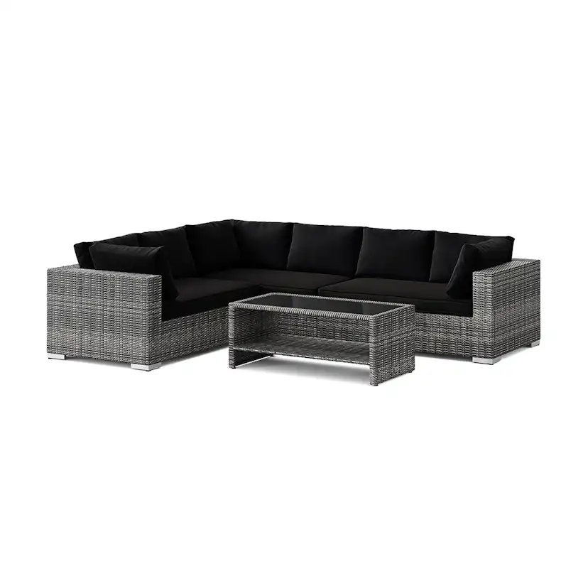 Loungegrupp Comfort Garden Bahamas L-formad utesoffa höger, 6-sits med bord och hylla