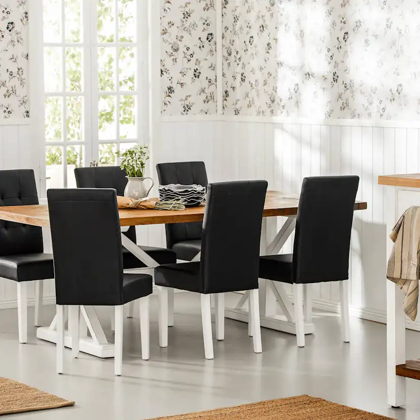 Matgrupp Bloomington Lyon Rektangulärt Matbord 200-290 cm Förlängningsbartt med 6 Viktor Matstol