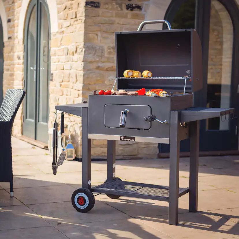 Kolgrill Landmann Tennessee Broiler Grilltunna med Fällbara Sidobord & Integrerad Termometer