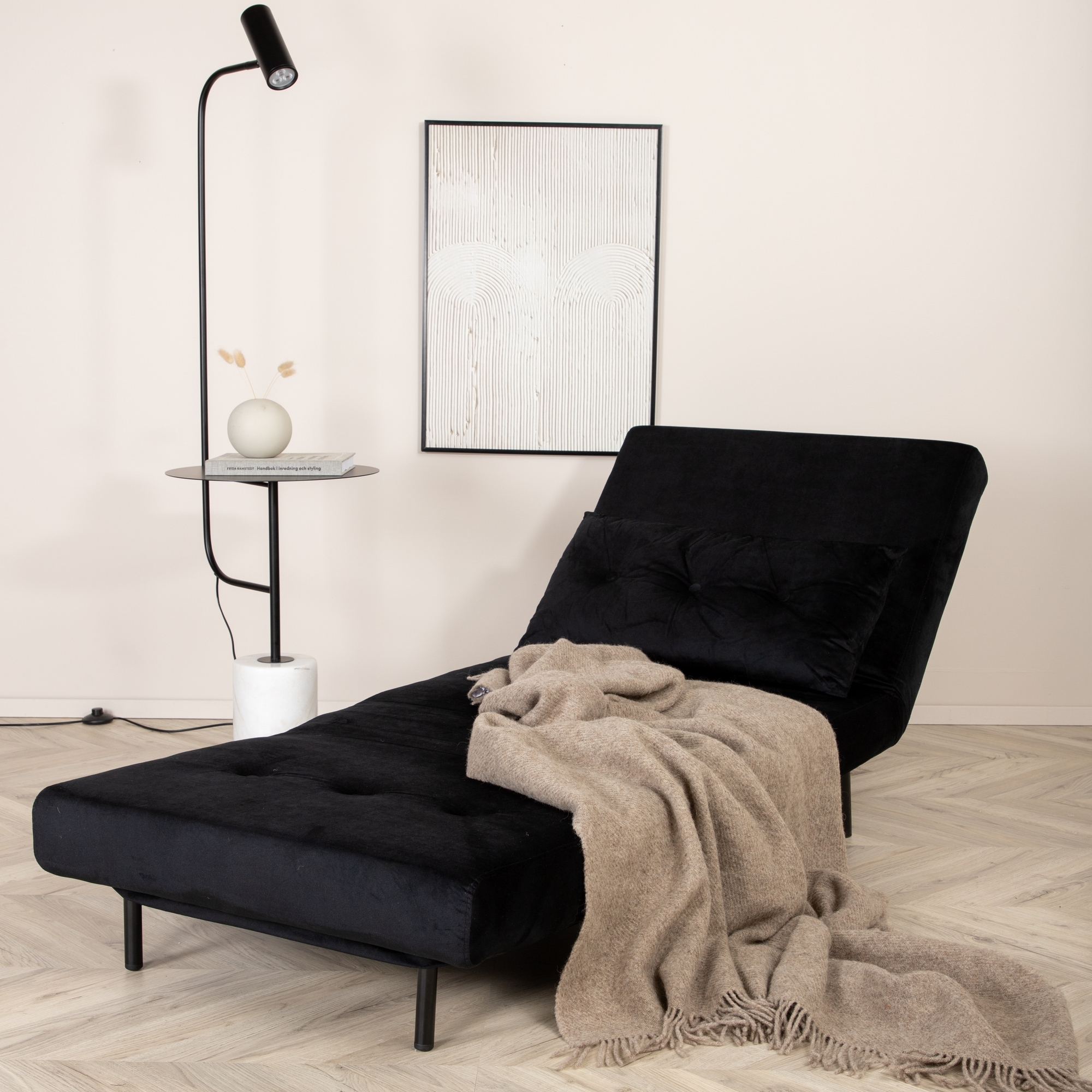 Vicky Folding Bed Single - Black / Black Velvet Svart