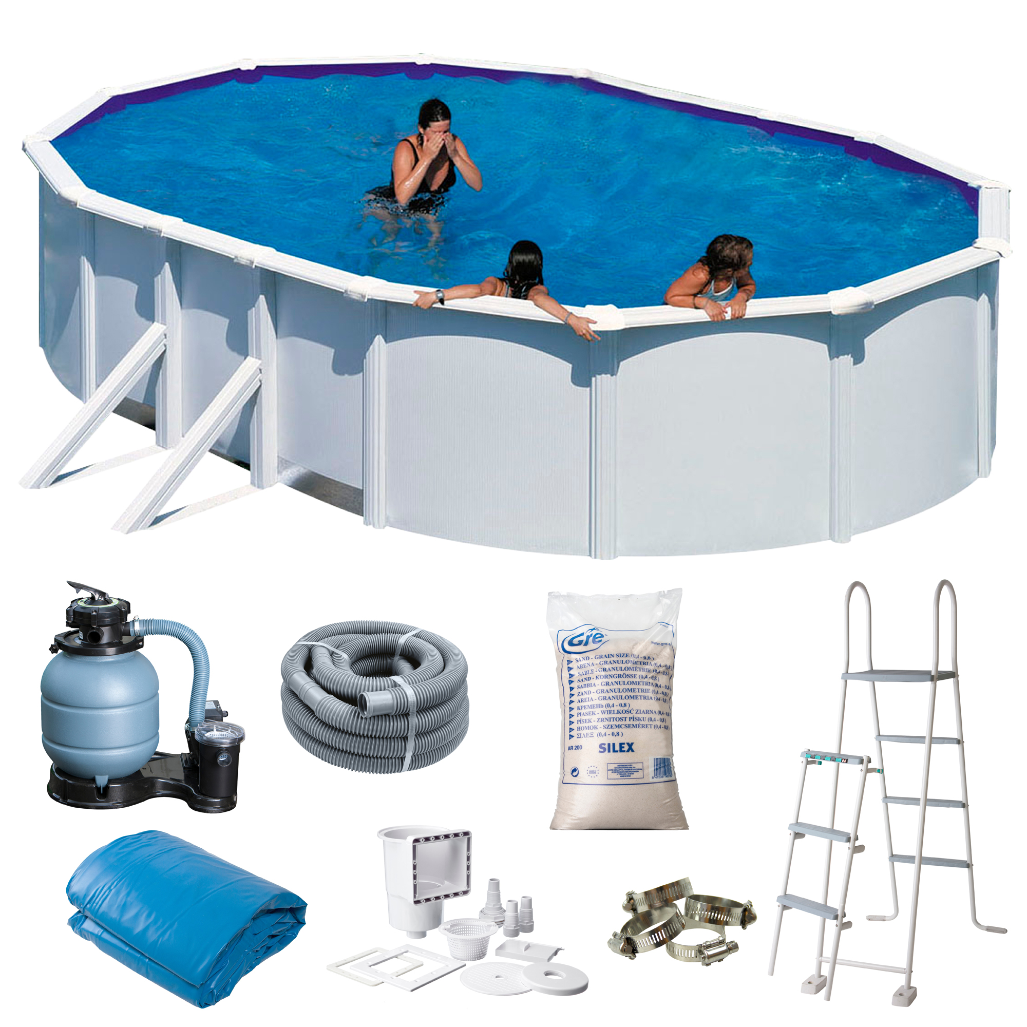 Basic Pool Oval 730 x 375 x 120 cm, Vit Mått: 730 x 375 cm, Djup: 120 cm, Färg: Vit