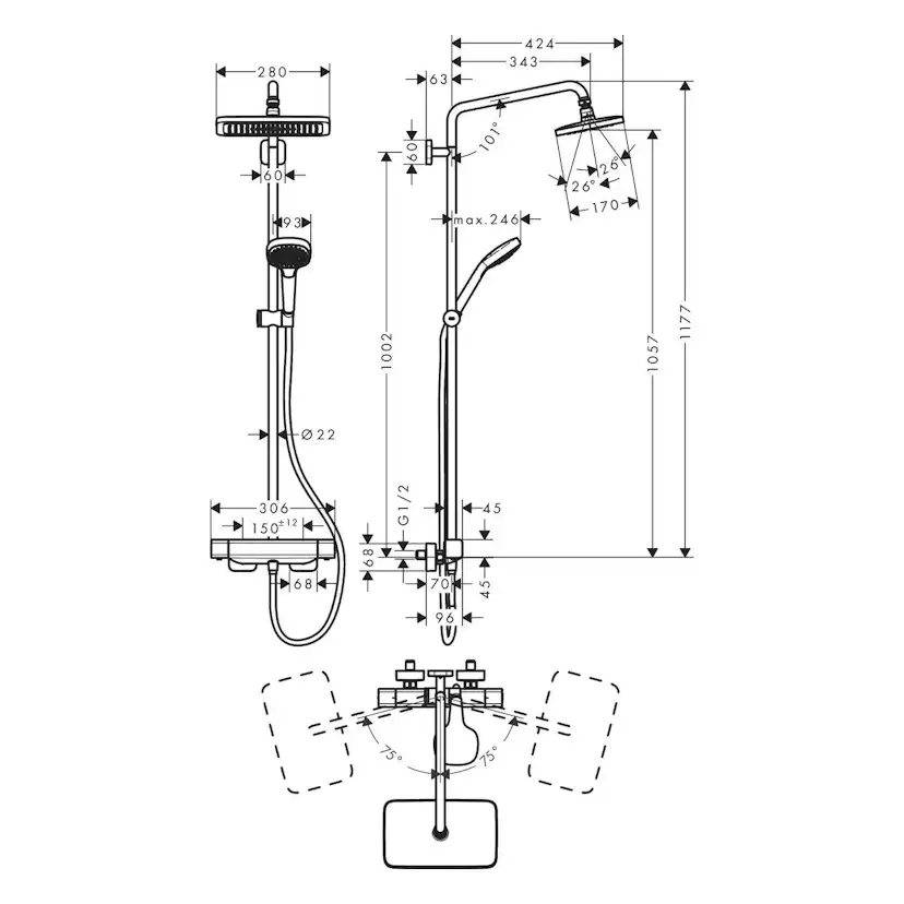 Takduschset Hansgrohe Croma E Showerpipe 280 1jet
