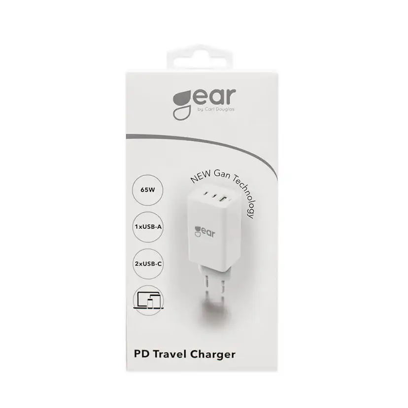 PD-reseladdare Gear Gan 220V 2Xusb-C + 1Xusb-A Pd 45W + 18W + 3A Vit