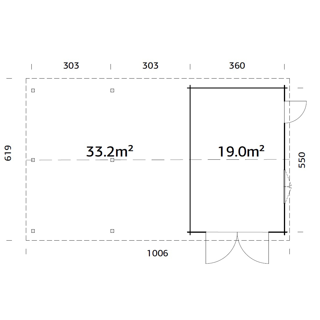Roger 19,0+33,2 m2 with wooden gate BNDIP Impregnerad brun