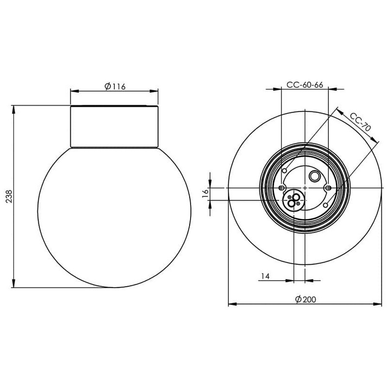Vägg-/Taklampa Ifö Electric Classic Glob Opalglas IP54 Rak E27
