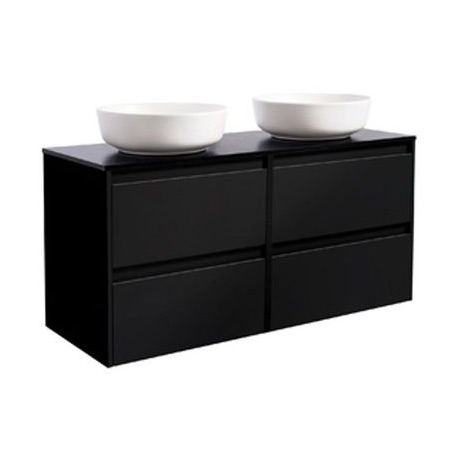 Lux 120 Sv. Bs Sv+2Ts Rundvit Färg Tvättställsskåpet: Matt Svart, Färg Bänkskiva: Svart, Färg Tvättställ: Vit - B: 1210 mm, H: 737 mm, D: 470 mm