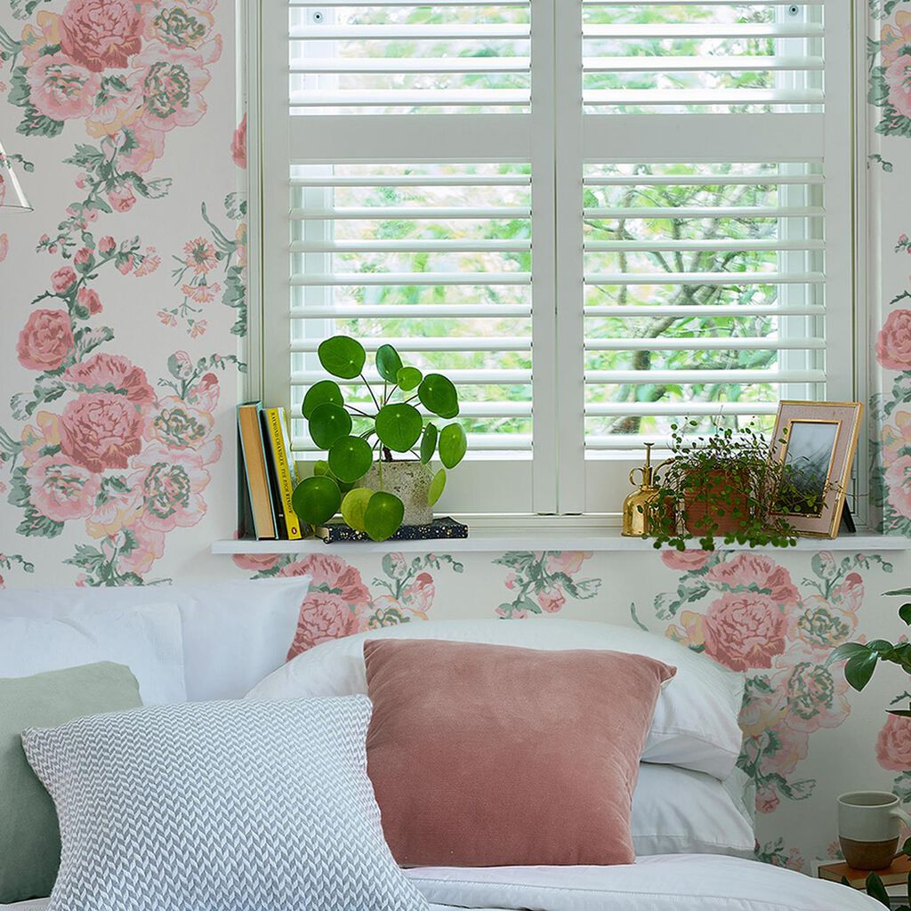 Tapet Laura Ashley Hollyhocks Coral Rosa 118479