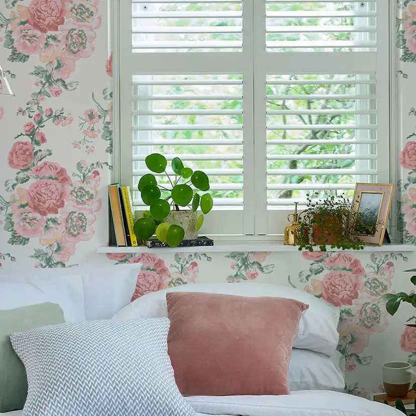 Tapet Laura Ashley Hollyhocks Coral Rosa 118479
