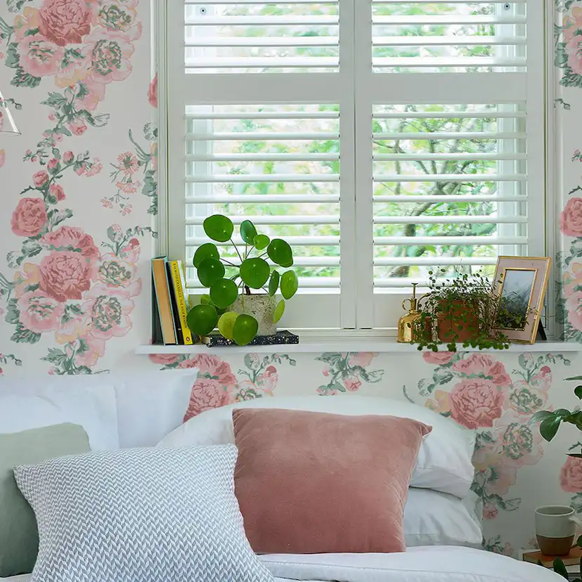 Tapet Laura Ashley Hollyhocks Coral Rosa 118479
