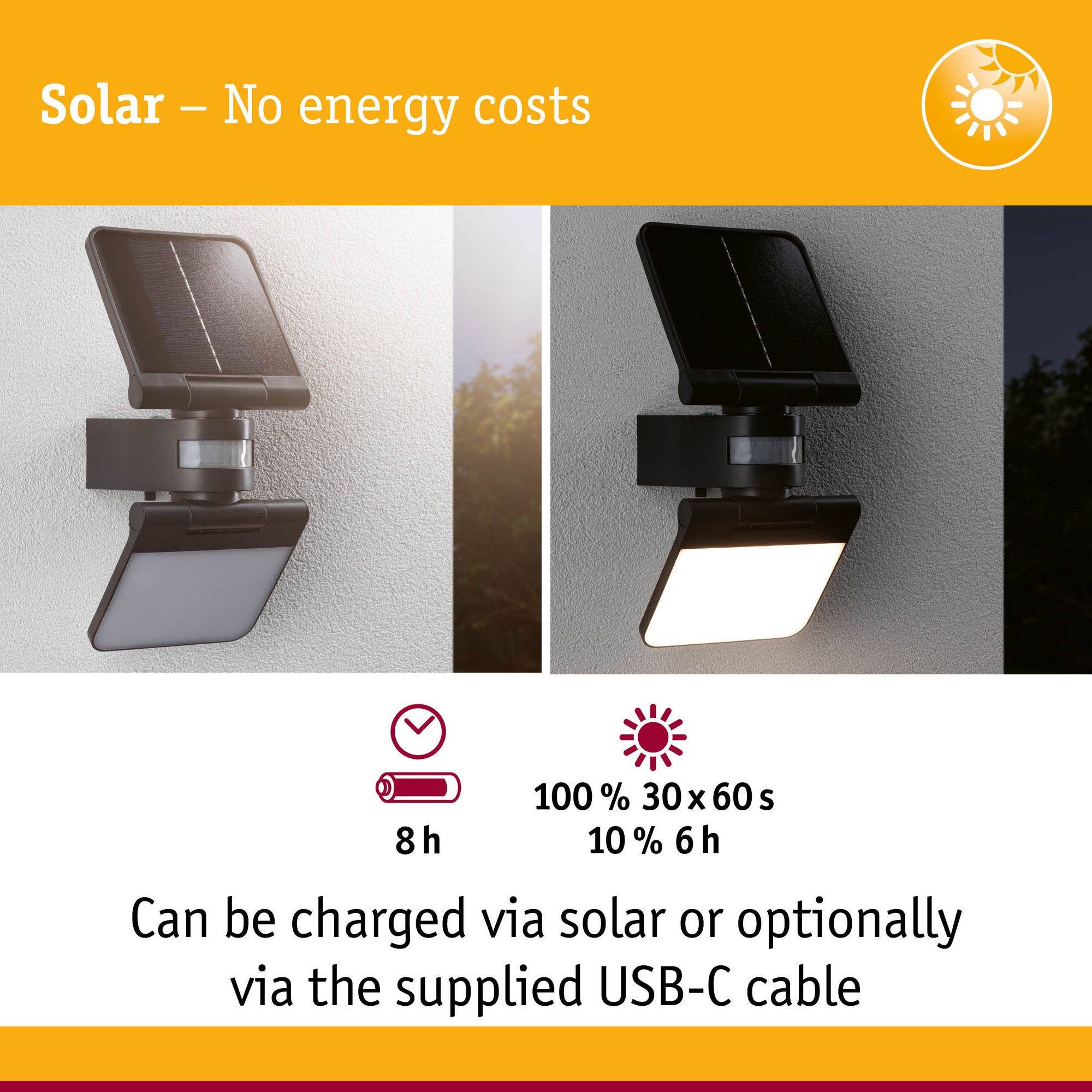 Fasadbelysning Solcell Paulmann Lesla LED med Skymningsstyrd rörelsedetektor IP65