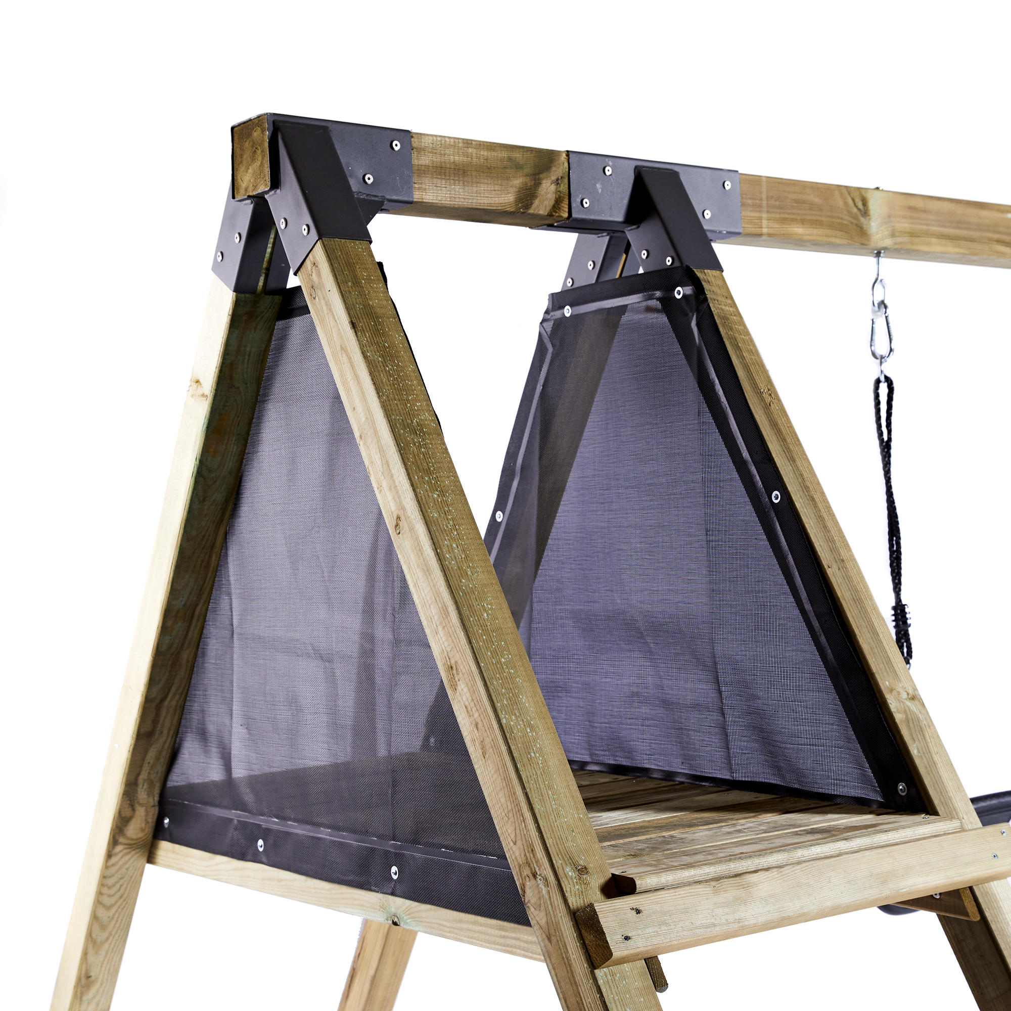 Gungställning Nordic Play Klättermodul Med Svart Gungsits, Trapetsgunga & Grön Rutschkana