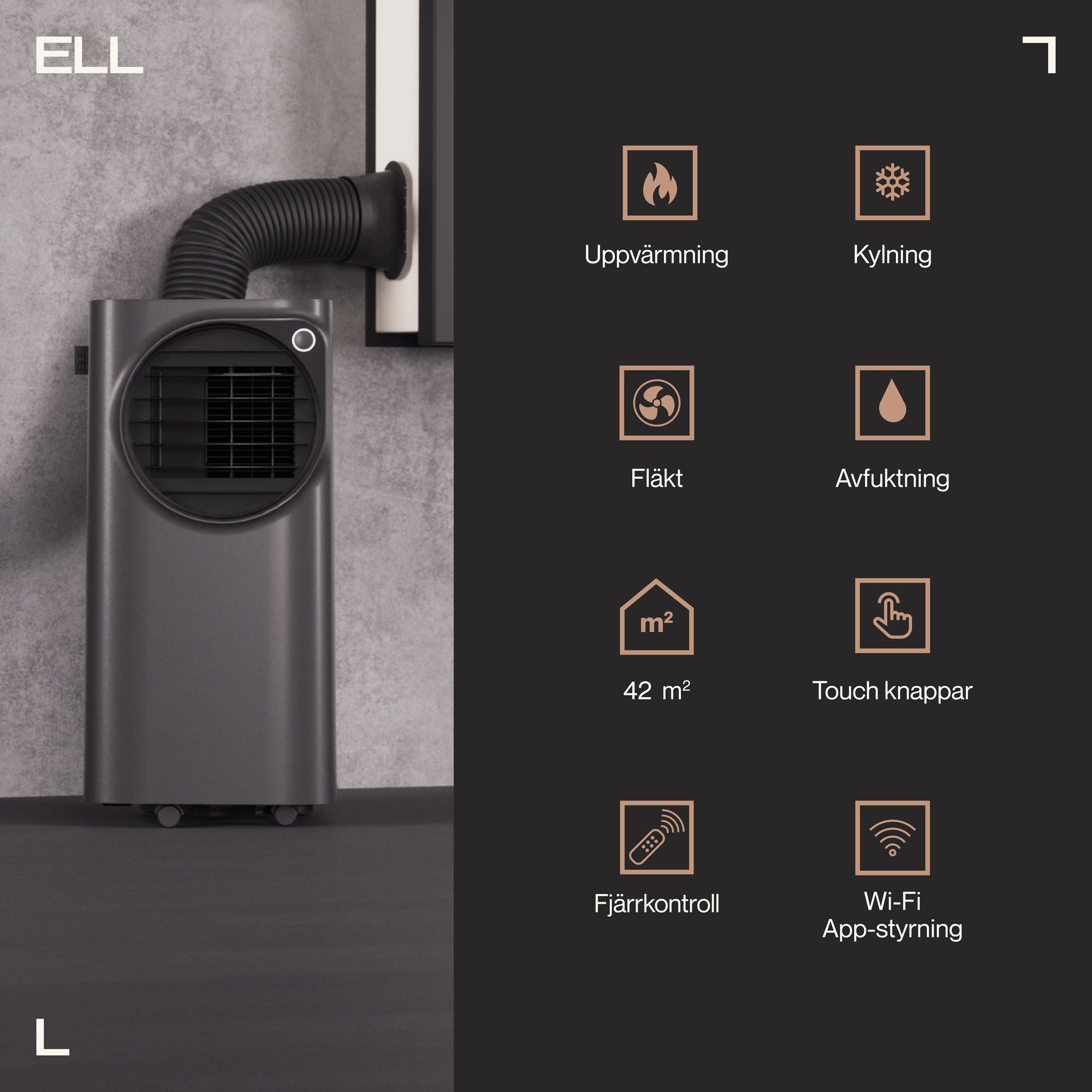 Portabel AC ELL Atmos 12000BTU 4-i-1 Funktion Kyla/Värme/Avfuktning/Ventilation