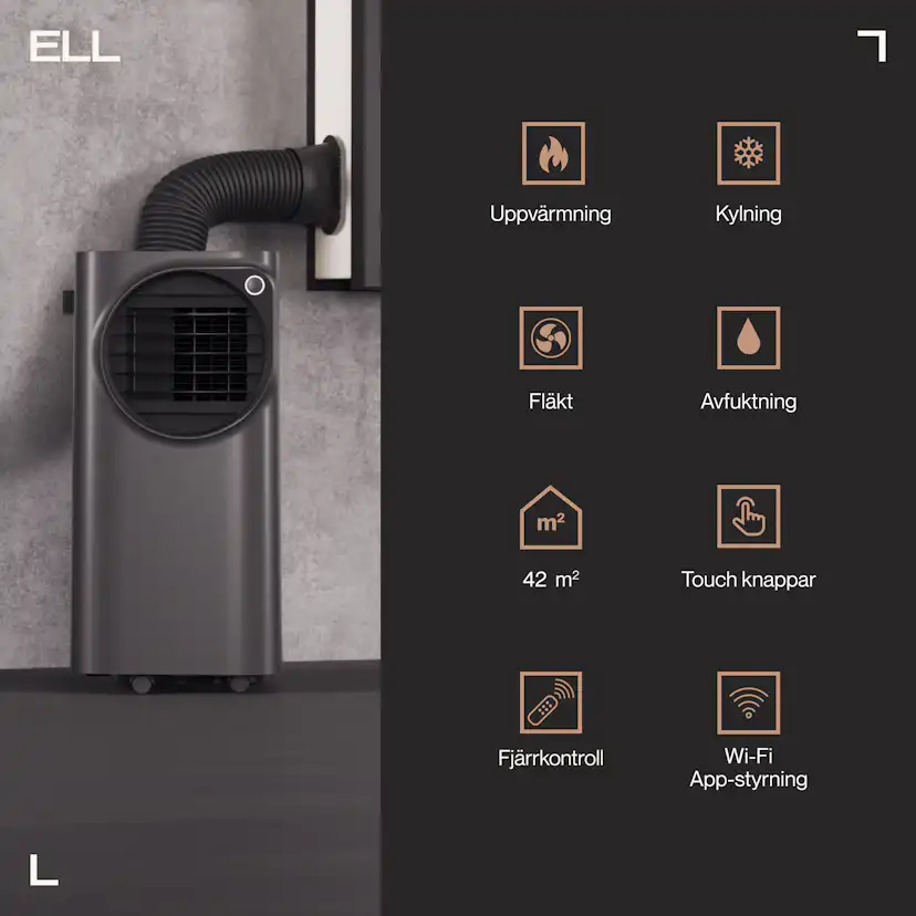 Portabel AC ELL Atmos 12000BTU 4-i-1 Funktion Kyla/Värme/Avfuktning/Ventilation