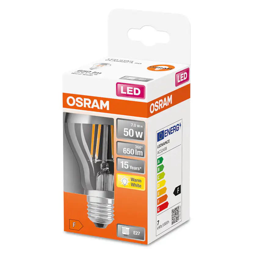LED-Lampa Osram Normal (50) E27 Silver 827 Toppförs Cl A