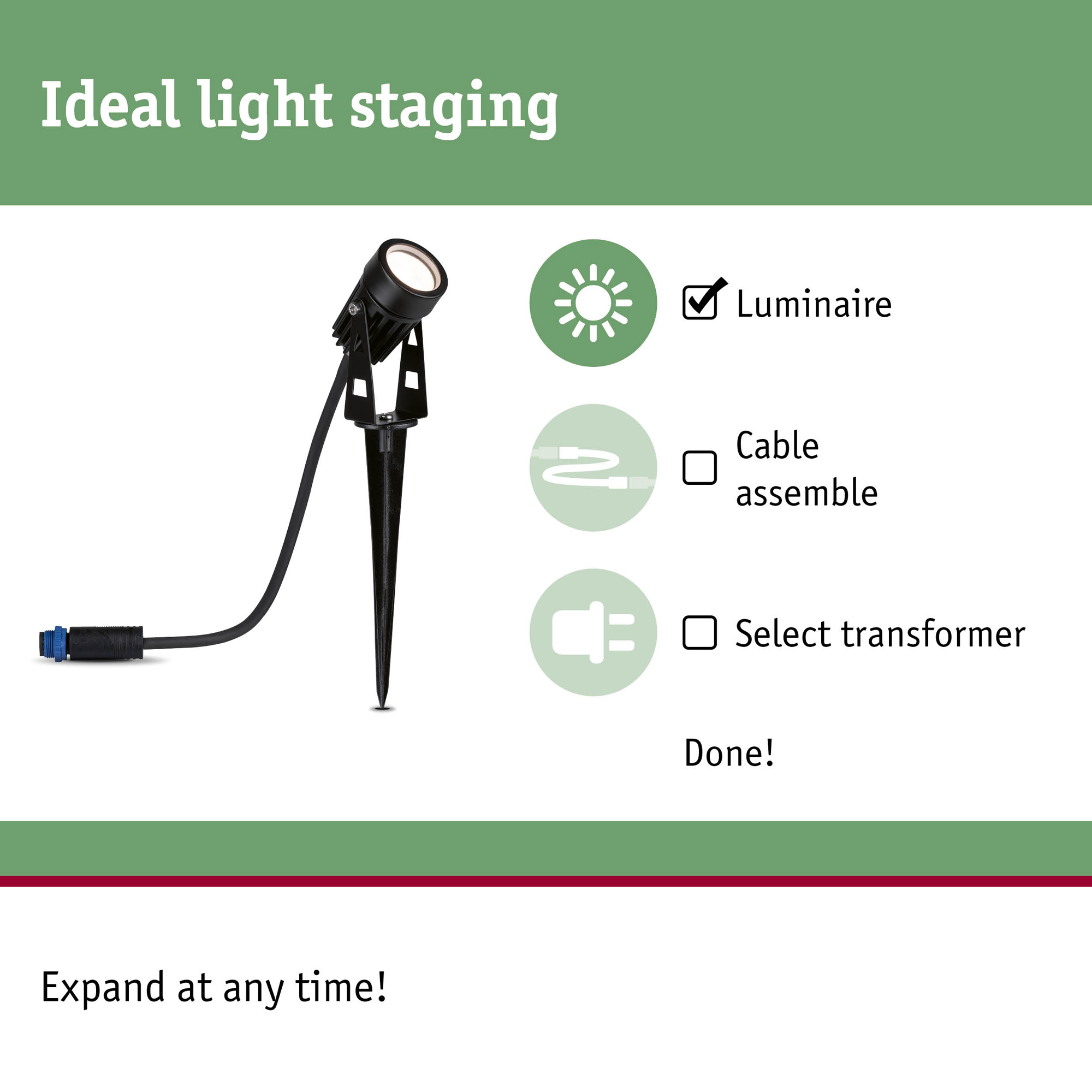 Spotlight Paulmann Basic Spot Plug & Shine LED IP65 24V 3-pack med Transformator och kabel
