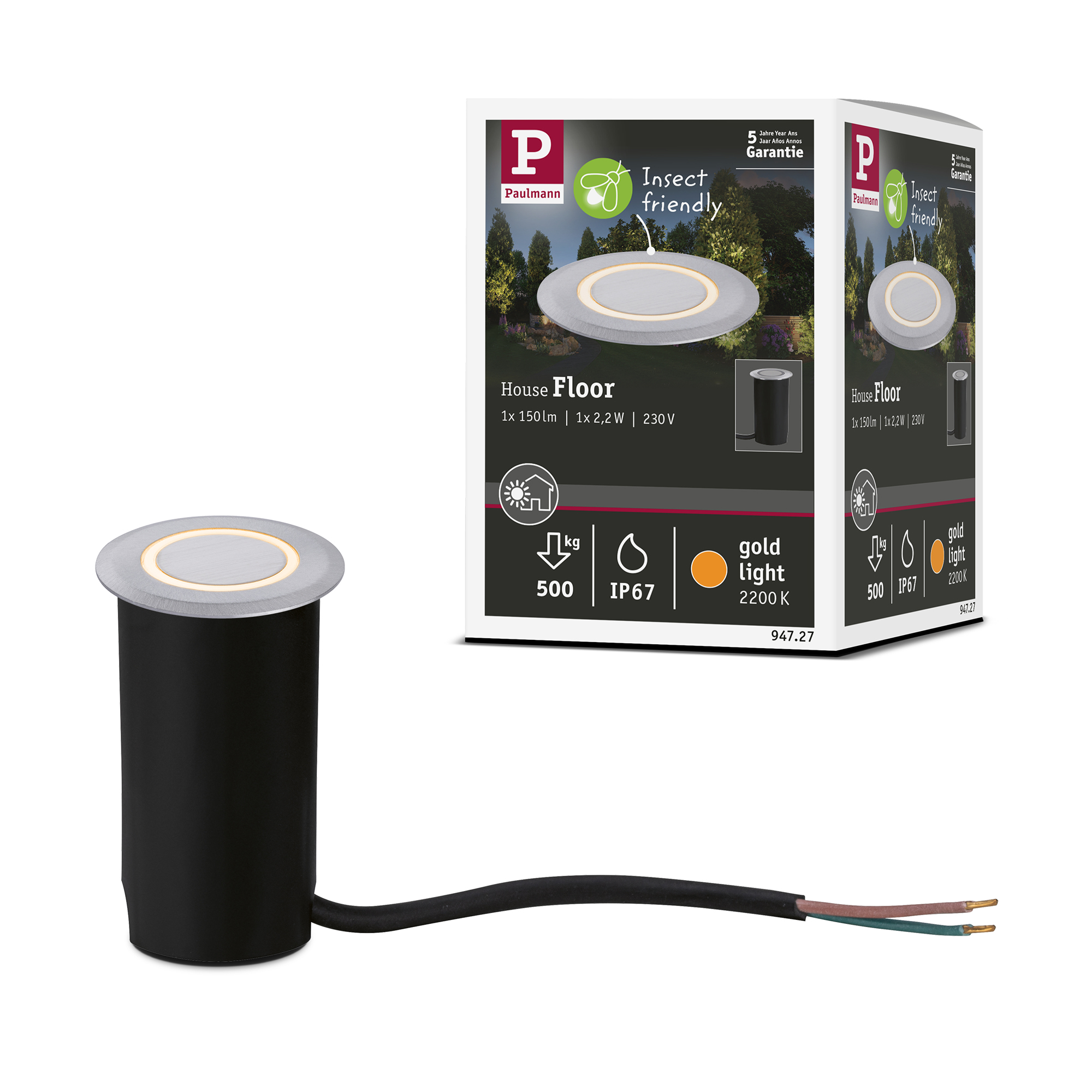 LED Infälld Markbelysning Paulmann House Stripe Rund IP67 230V Light: Gold Light (insektsvänlig)