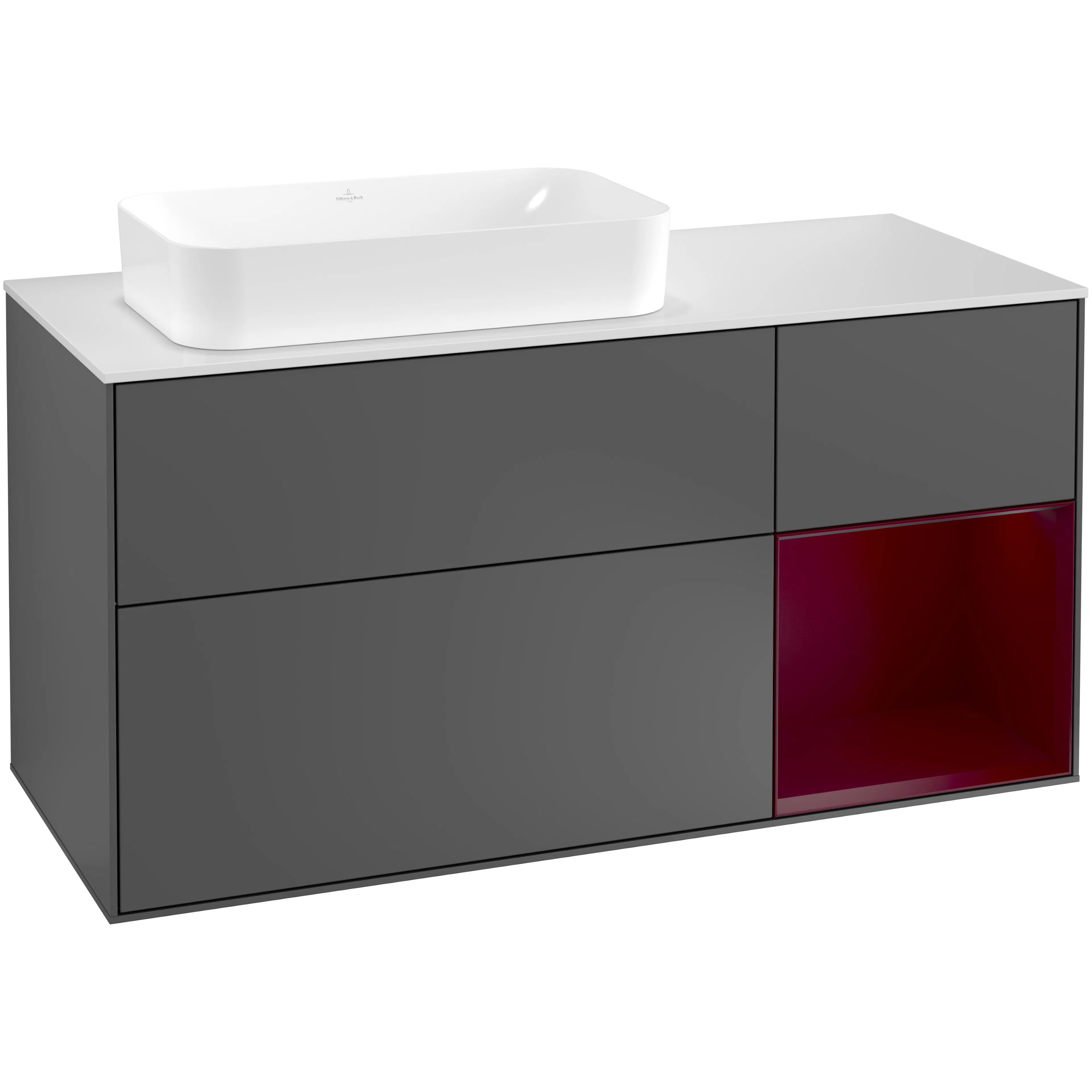 Tvättställsskåp Villeroy & Boch Finion med 3 Lådor Hylla och Bänkskiva för Ocentrerat Fristående Tvättställ