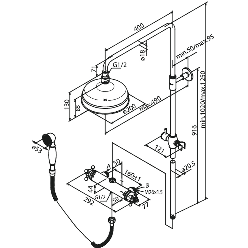 TRADITION SHOWER SYSTEM 160 CC Krom, 160 cc
