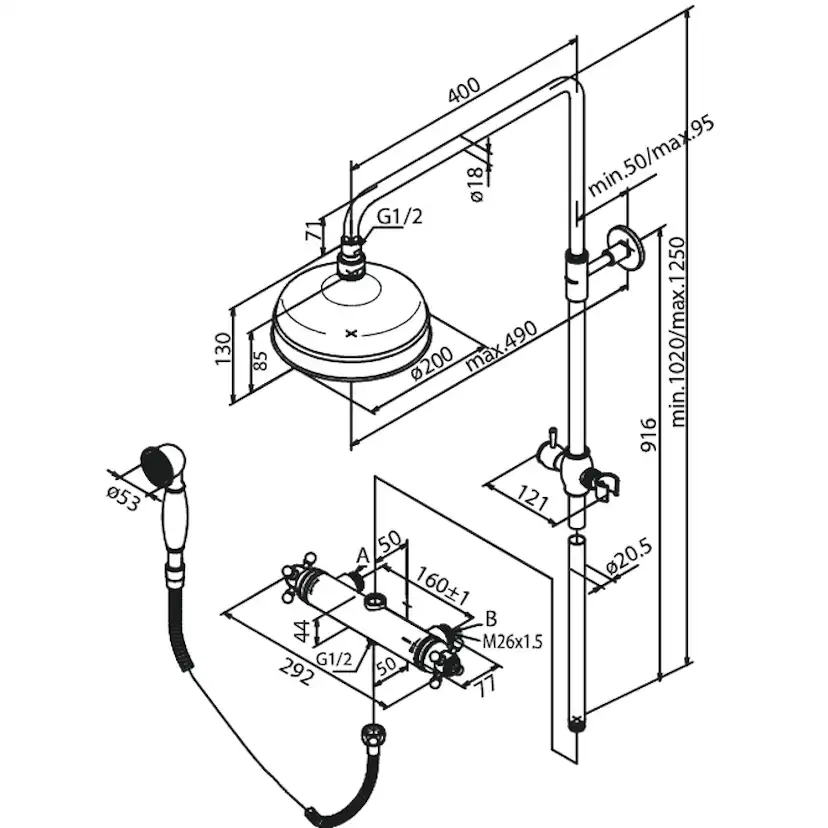 TRADITION SHOWER SYSTEM 160 CC Krom, 160 cc