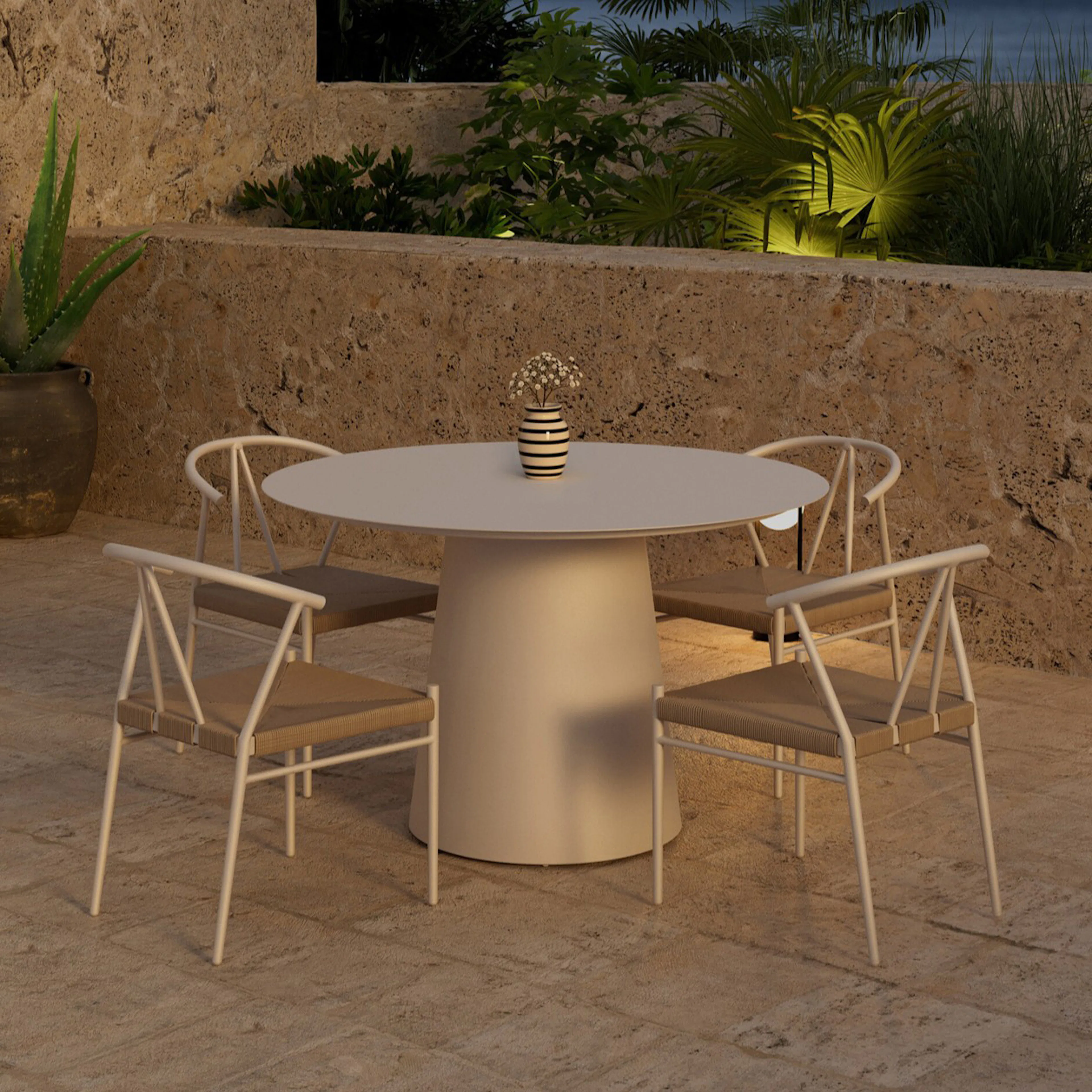 Lanzo Table - Beige with 4 Alfons Chair - Beige Färg: Beige
