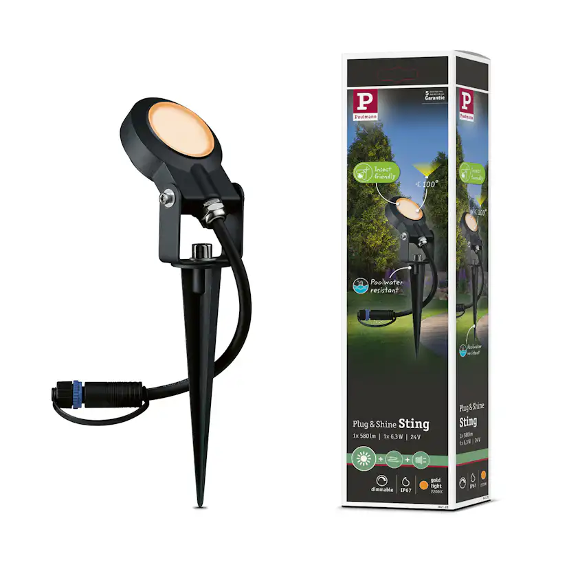 Spotlight Paulmann Sting Plug & Shine LED IP67 24V Ljus: Gold Light (insektsvänlig)