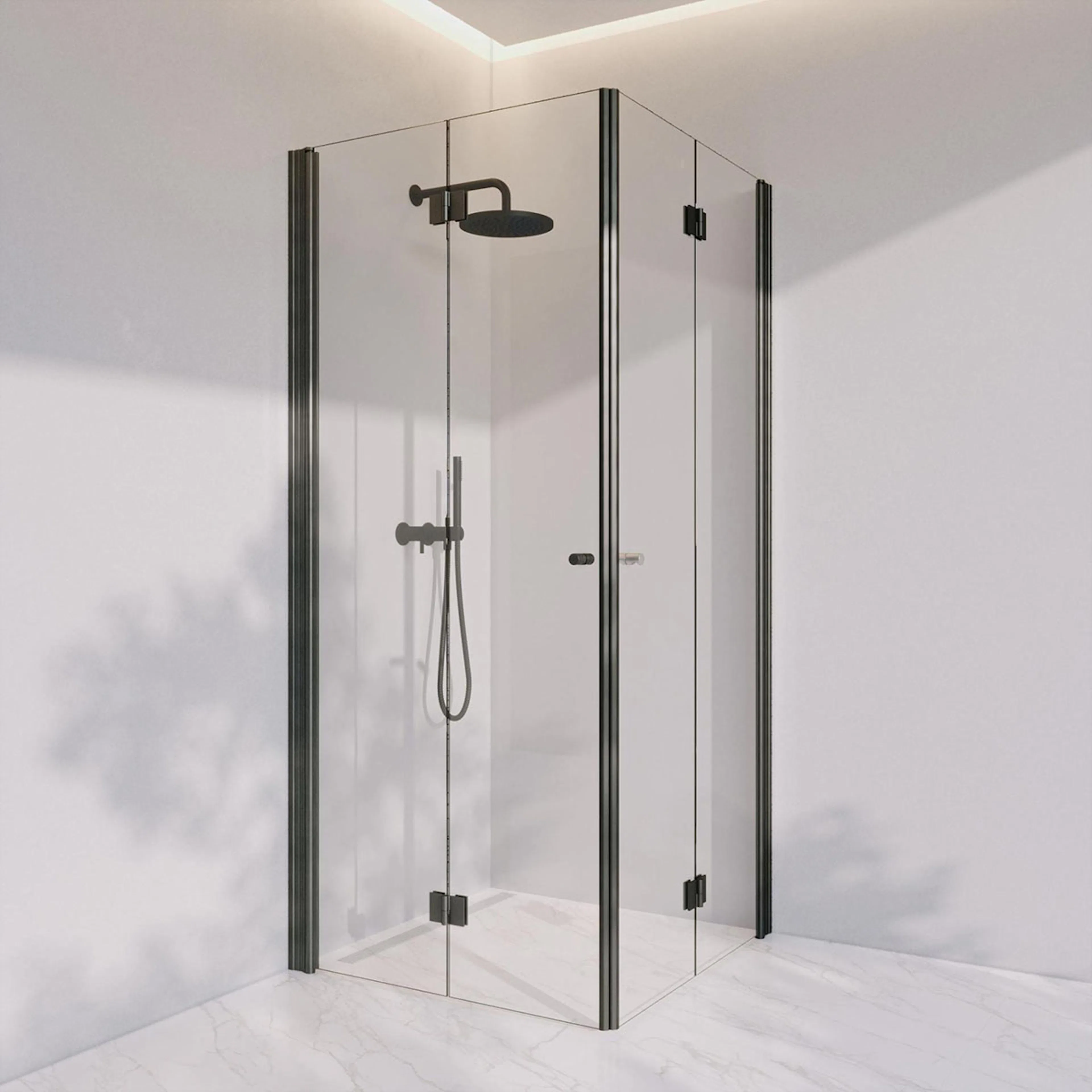 Invitrea Prime PH33/80x80/Mattsvart/Fingergreppsknopp/Frosta Storlek: 800x800 mm, Glastyp: Frostat Glas, Handtag: Fingergreppsknopp, Profil: Mattsvart