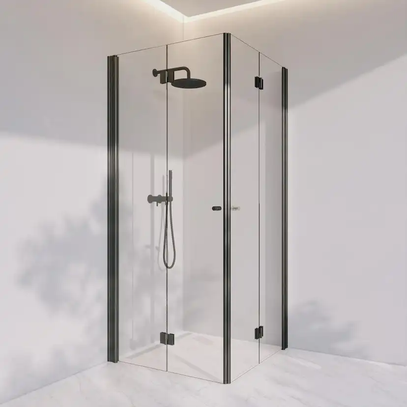Invitrea Prime PH33/80x80/Mattsvart/Fingergreppsknopp/Järnfa Storlek: 800x800 mm, Glastyp: Järnfattigt Klarglas, Handtag: Fingergreppsknopp, Profil: Mattsvart
