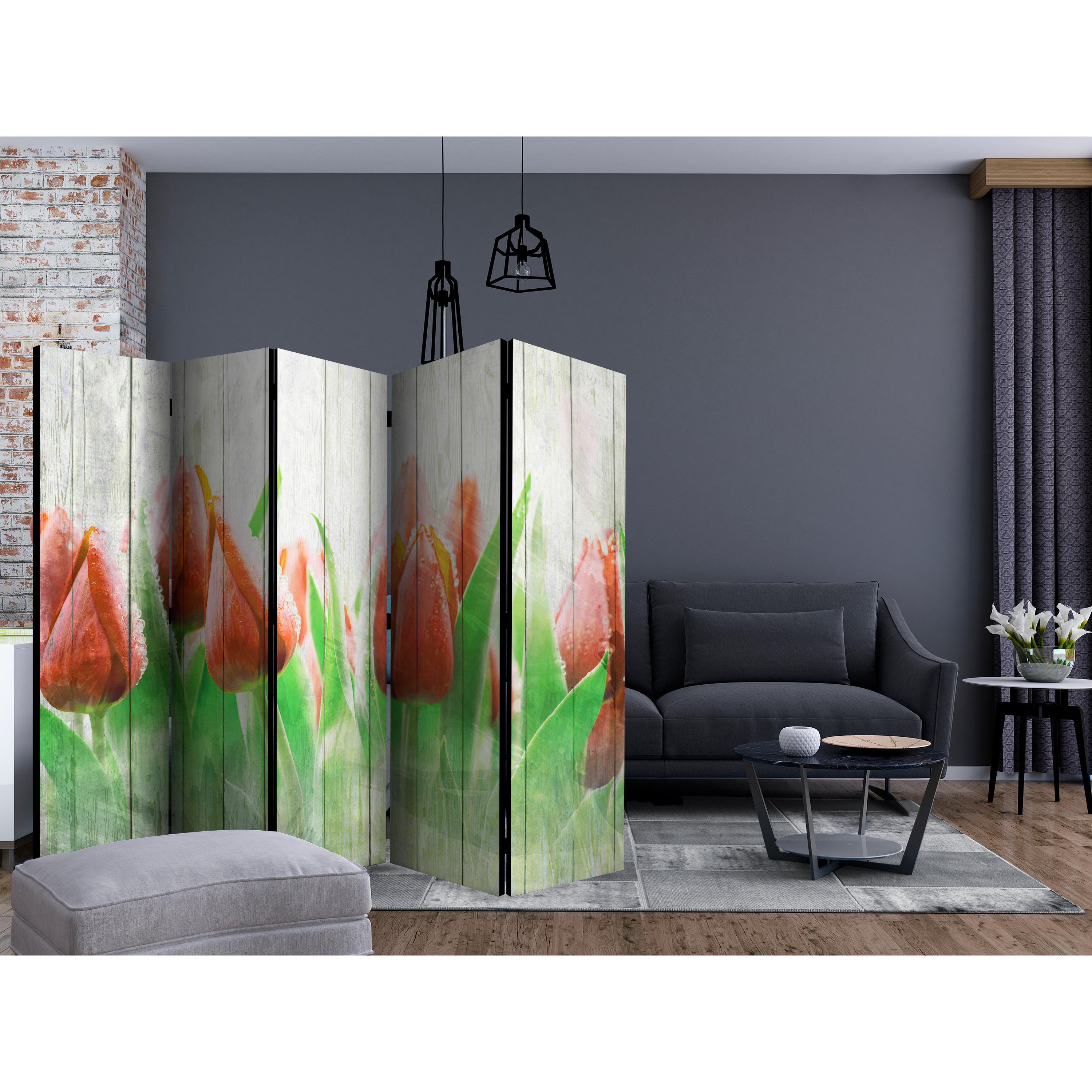 Rumsavdelare Skärmvägg Arkiio Red Tulips on Wood II 225x172 cm