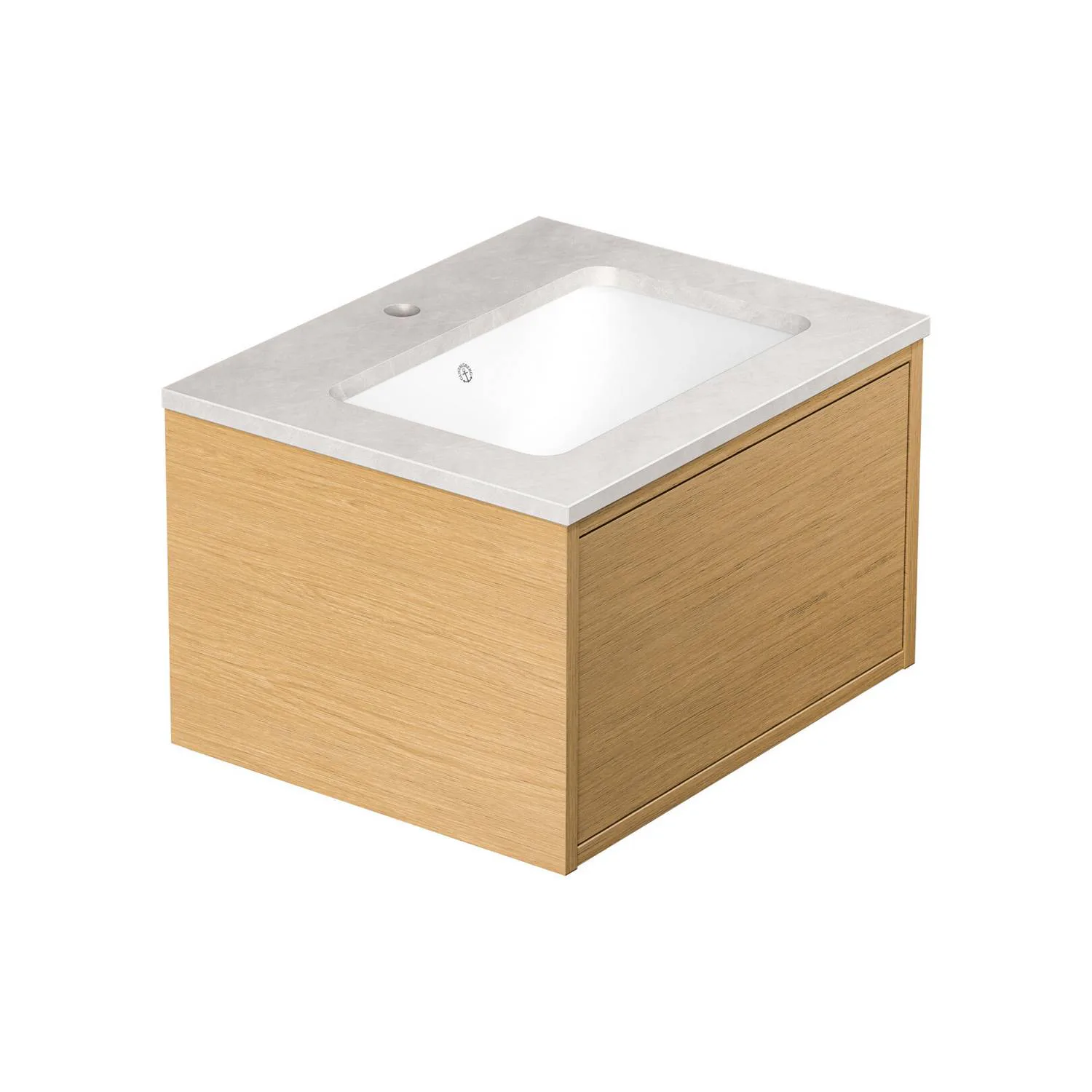 Kommod Ducentic Ljus ek - 60 cm. Stenbänkskiva med 1 ho, Bei Ljus Ek, Hål för 1 st Singelhålsblandare, Beige Royal