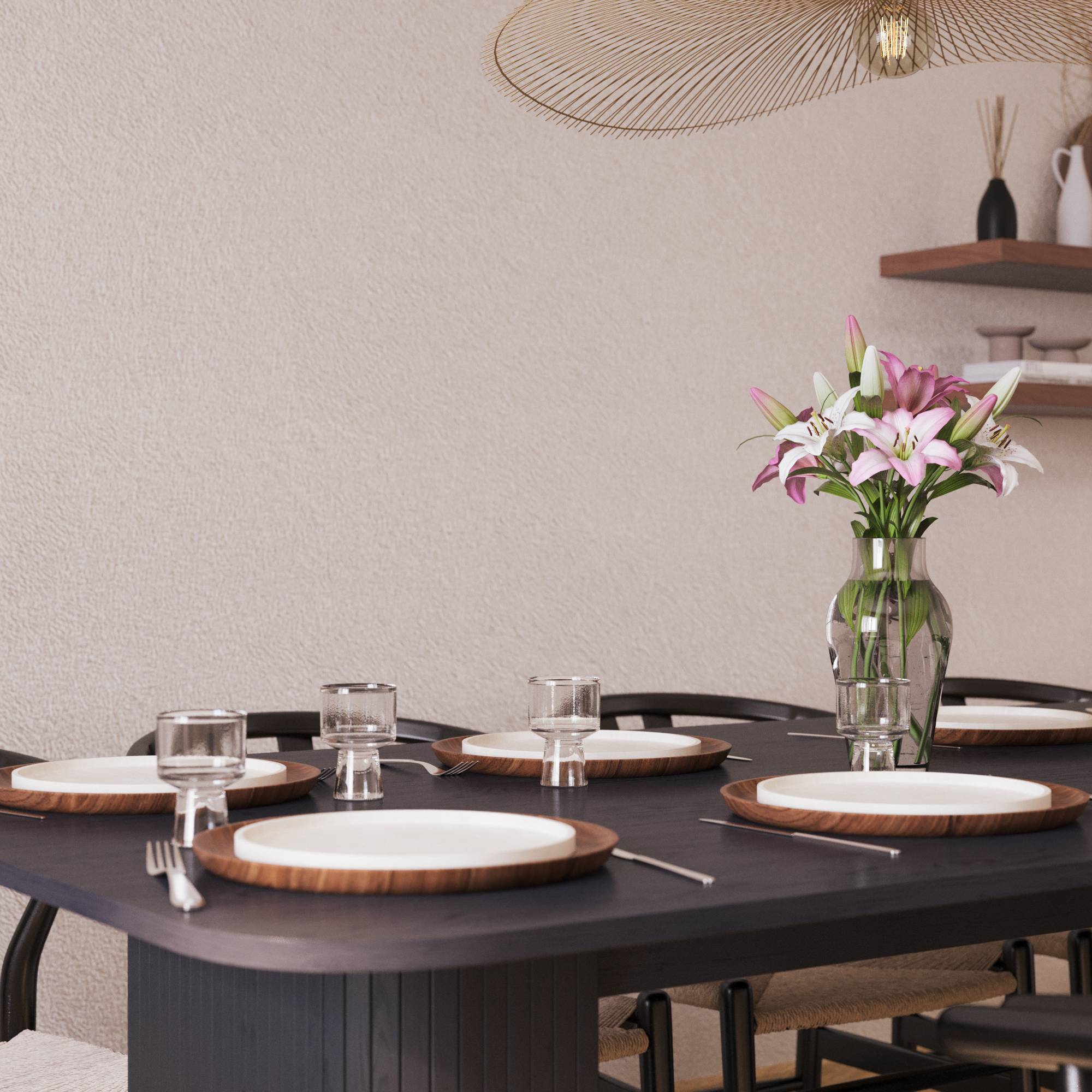 Matgrupp Bark Kopparbo Rektangulärt Matbord 200-260 cm Förlängningsbartt med 8 Dastoori Matstol