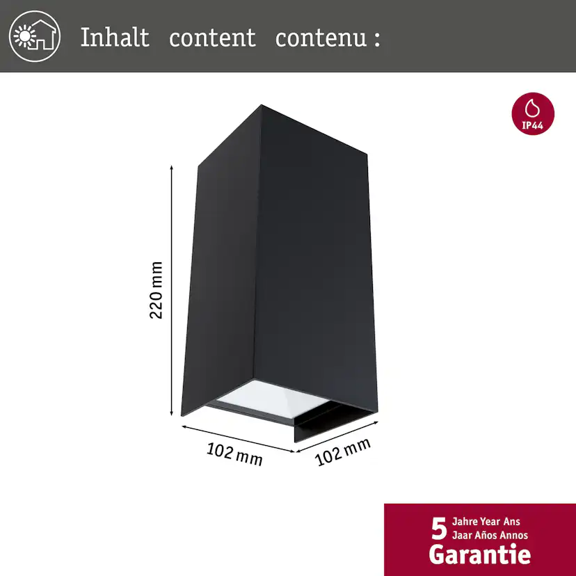 Fasadbelysning Paulmann Flame LED Upp/Ned IP44 Vinkelformad 230V Höjd: 220 mm