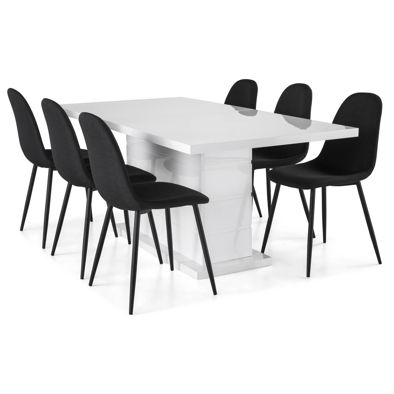 Matgrupp Concept 55 Ratliff Rektangulärt Matbord 180-220 cm Förlängningsbart med 6 Nibe Matstol Svarta Ben