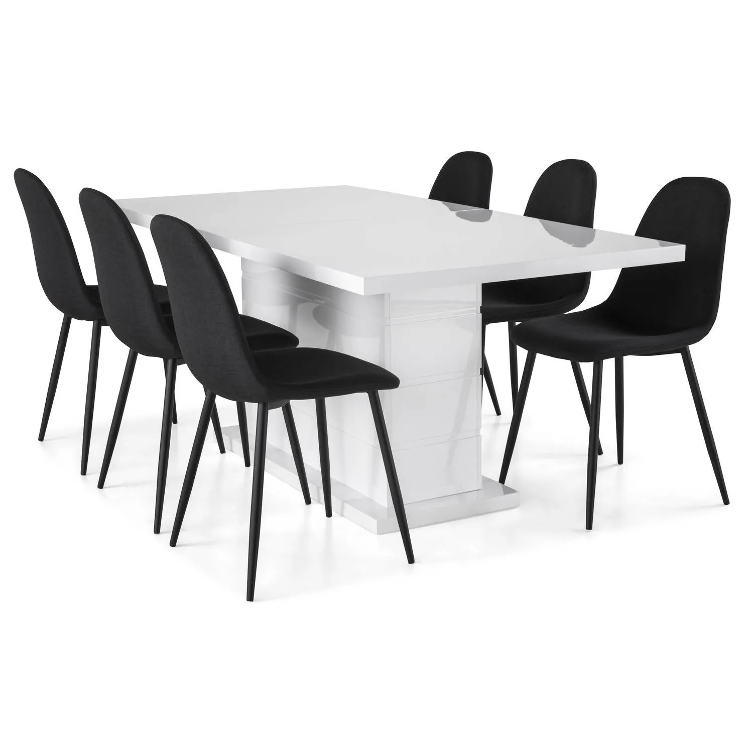 Matgrupp Concept 55 Ratliff Rektangulärt Matbord 180-220 cm Förlängningsbart med 6 Nibe Matstol Svarta Ben