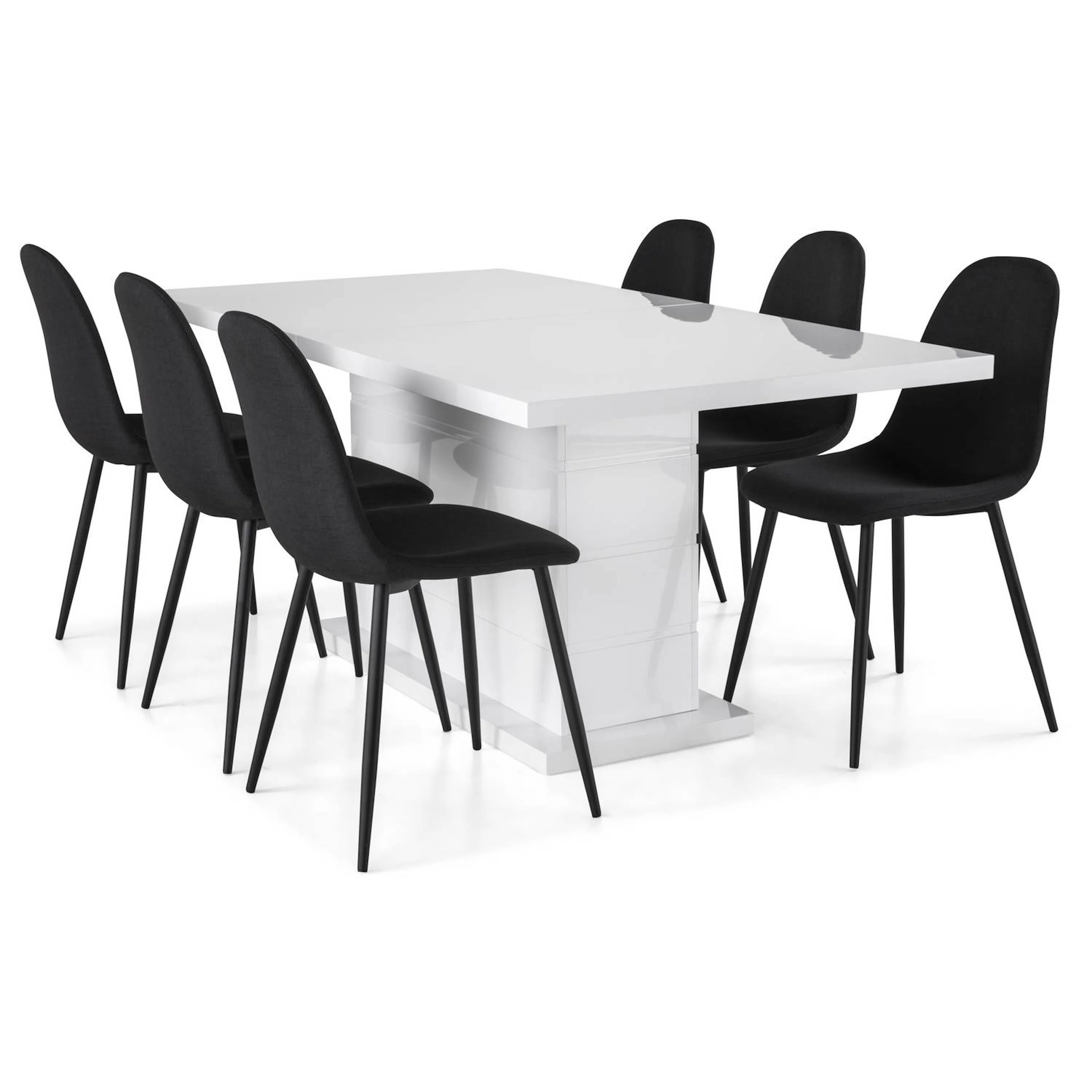 Matgrupp Concept 55 Ratliff Rektangulärt Matbord 180-220 cm Förlängningsbart med 6 Nibe Matstol Svarta Ben