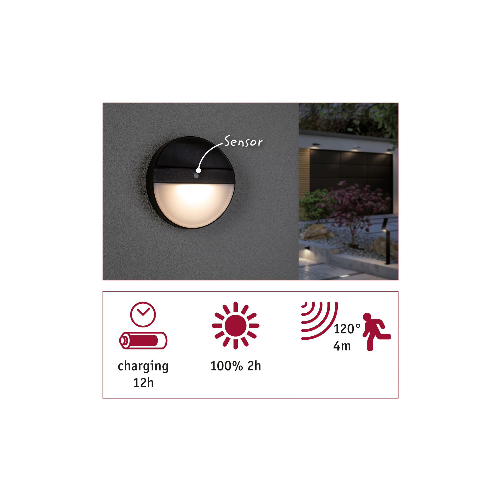 Fasadbelysning Solcell Paulmann Elios LED med Rörelsesensor IP44