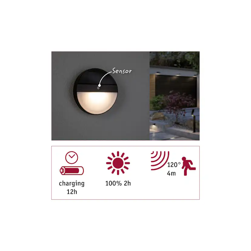 Fasadbelysning Solcell Paulmann Elios LED med Rörelsesensor IP44