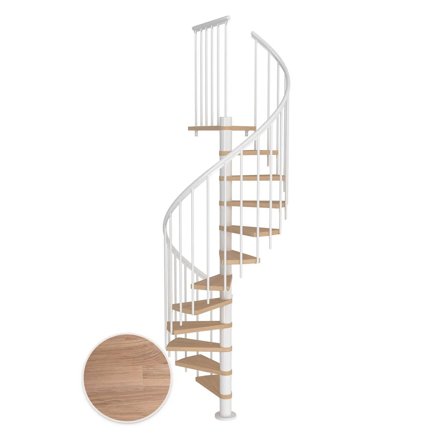MONTREAL spiral ek vit oljad vit CLASSIC3 13T Ø120 Vit, D: 1200 mm, Golv till golv höjd: 2910-3330 mm, 13+1 steg