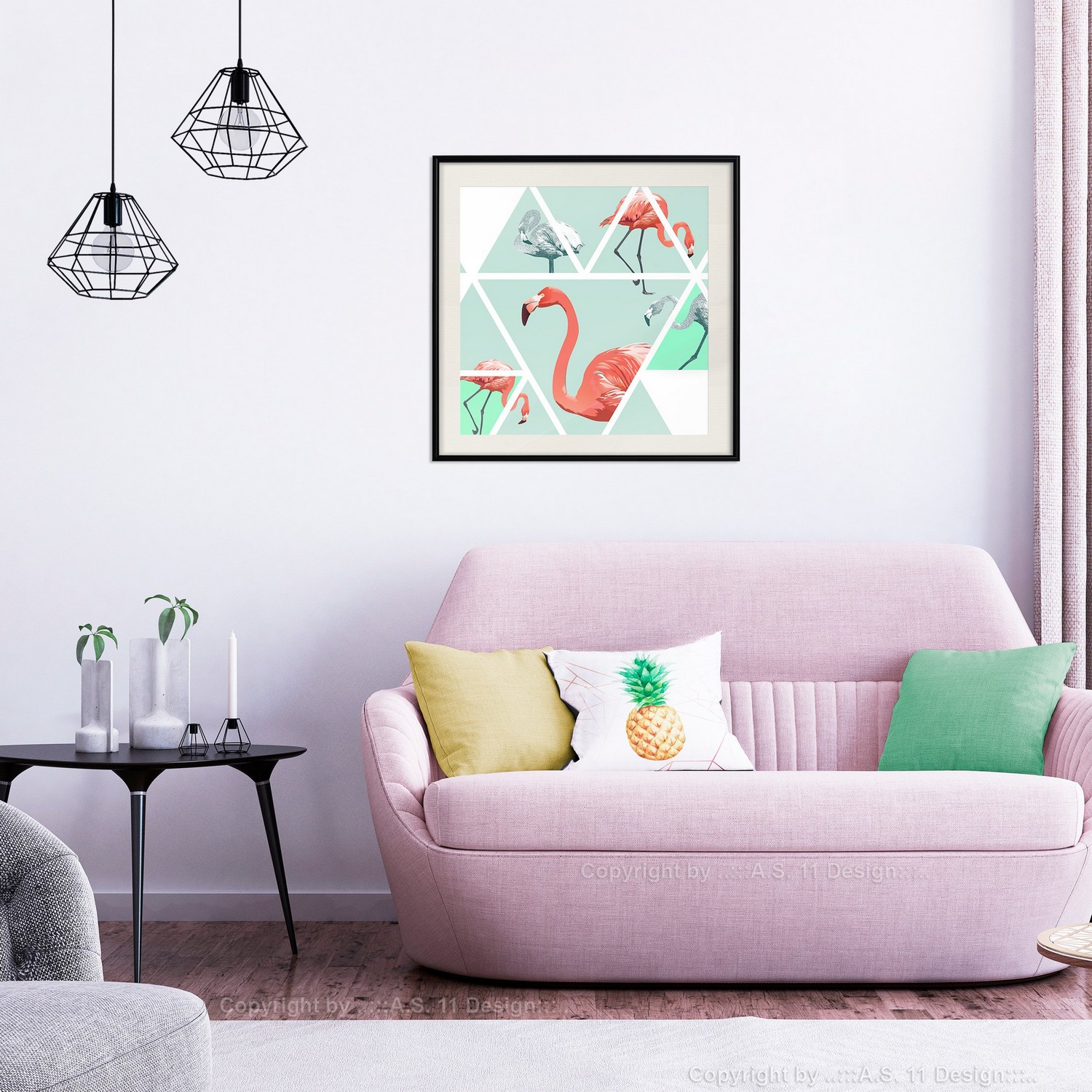Poster Artgeist Affisch Geometric Flamingos