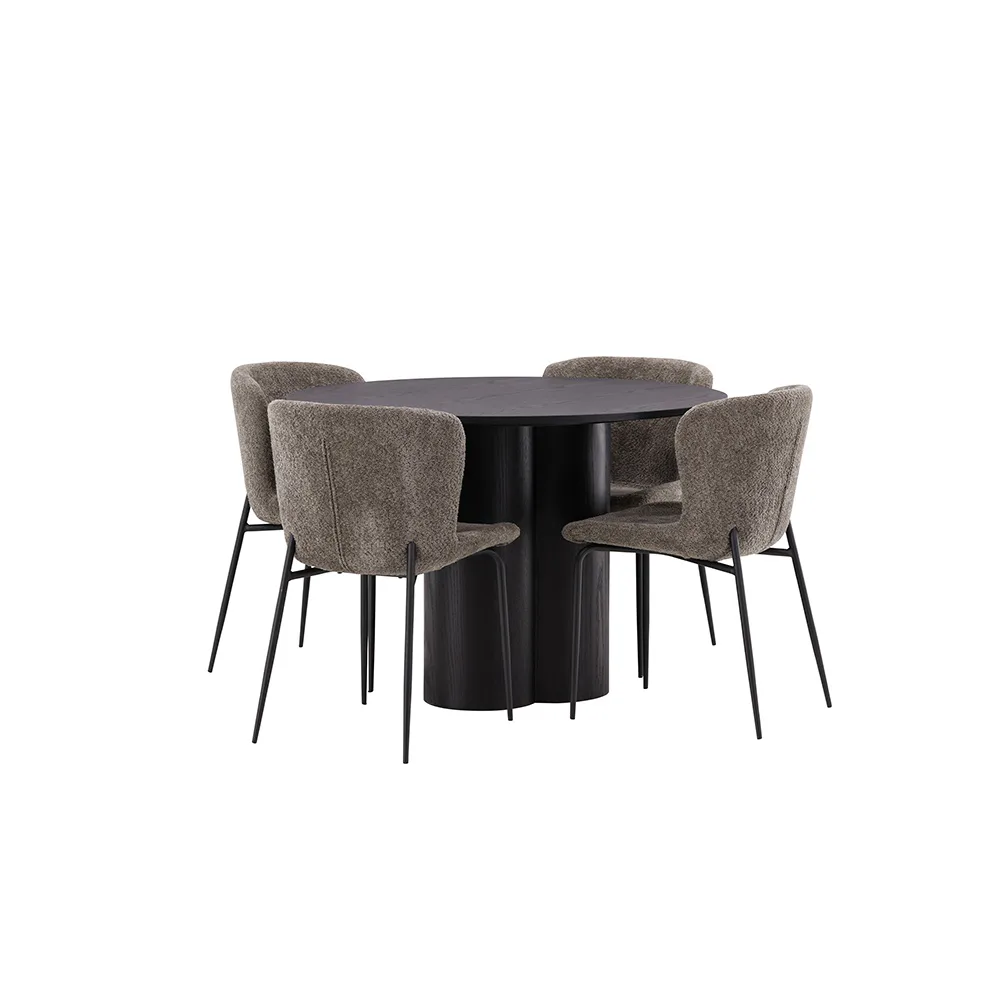 OliviaDiningTable-Black/BlackVeneer+ModestoDiningChair-Grey/ Svart/Brun