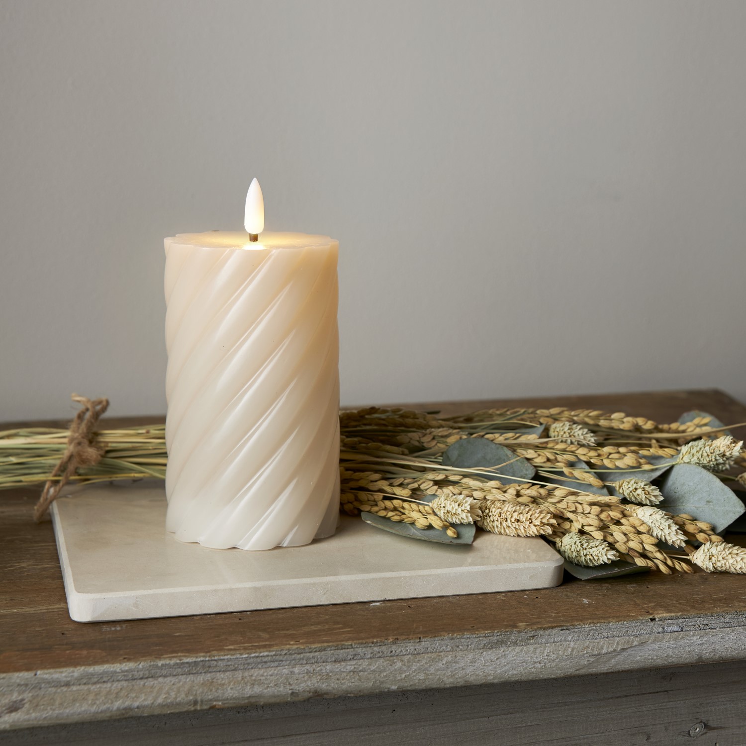 LED Blockljus Flamme Swirl Beige